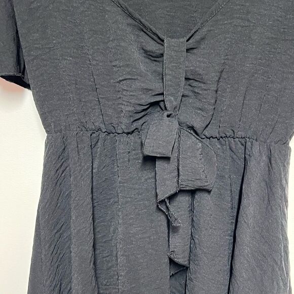 Anthropologie See You Monday Black V Neck Flutter Sleeve Fit and Flare Dress M - Picture 5 of 5